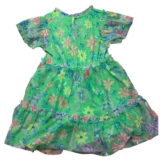 ZAC Kids Floral Dress Ruffle Flower Tiered Green Blue Pink Dress Size XS 4-5 New - Picture 2 of 5